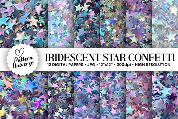 3D Iridescent Star Confetti Patterns