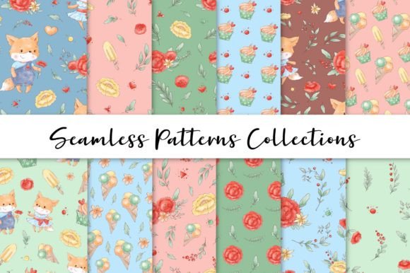 Cute Fox. Set of Seamless Patterns