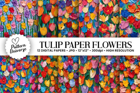Elevating Digital Craftsmanship with Colorful Paper Tulip Flower Patterns