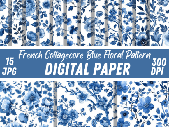 French Cottagecore Blue Floral Patterns: A Timeless Digital Resource for Modern Creators