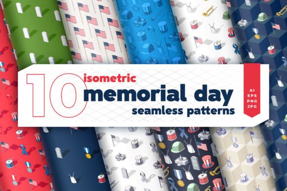 Isometric US Holidays Seamless Patterns