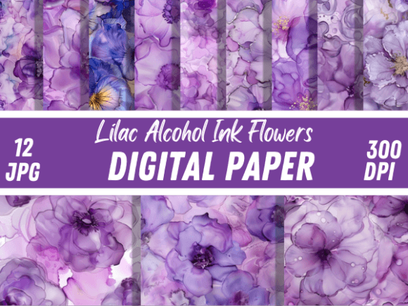 Lilac Alcohol Ink Flowers Paper Patterns