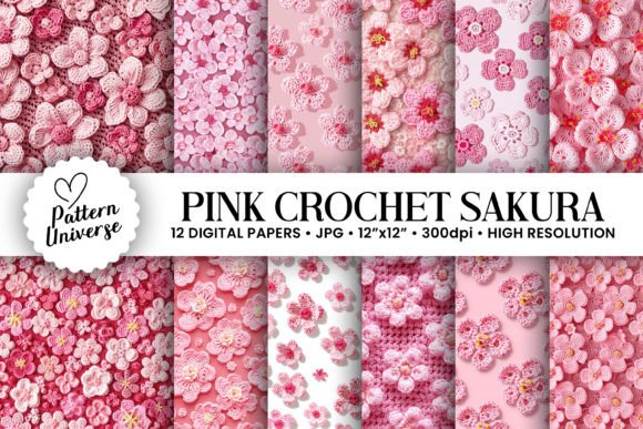 Transform Your Craft Projects with Pink Crochet Sakura Flowers and Earth Day Seamless Patterns