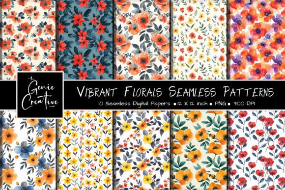 Vibrant Florals Seamless Patterns Set for Creatives