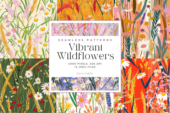 Vibrant Wildflowers Seamless Patterns