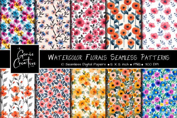 Watercolor Florals Seamless Patterns Set