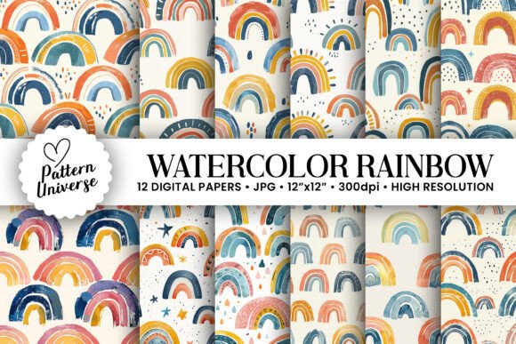 Watercolor Rainbows Seamless Patterns