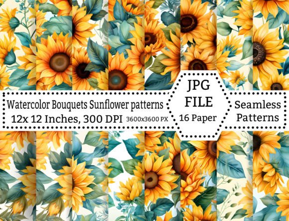 Watercolor Sunflower Bouquets Patterns: A Creative Resource for Designers and Makers